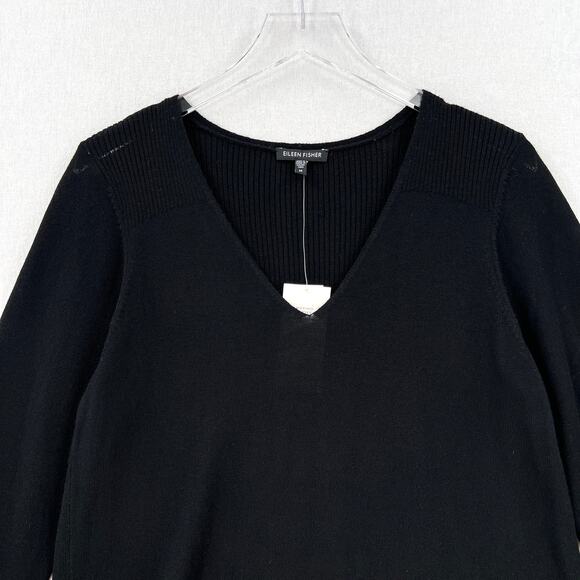 EILEEN FISHER Merino Jersey V-neck Layering Dress Womens Medium Black NWT Flawed - Picture 3 of 14